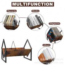 Cross-border wooden bookshelf vinyl record storage rack CD record display rack magazine placement rack iron-wood combined bookshelf