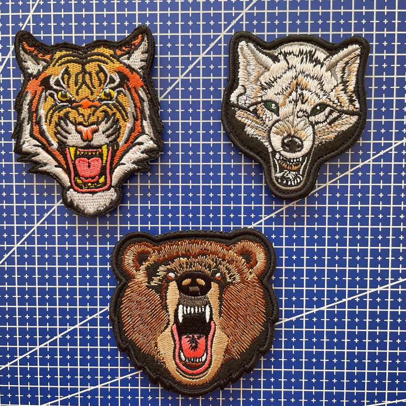 Tiger pattern cloth stickers morale wolf head tactical Velcro armbands Outdoor embroidery black bear backpack stickers