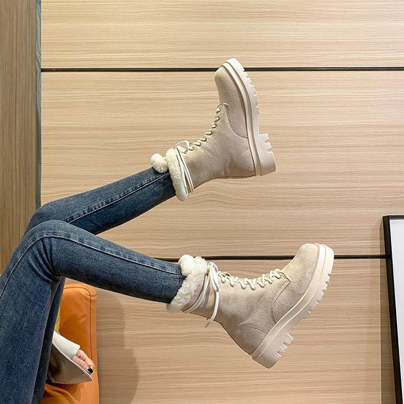 Hong Kong Snowy Boots Woman 2023 New Fur Integrated Short Boots Cotton Shoes Winter Plus Suede Genuine Leather Martin Boot-Taobao