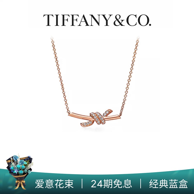 Tiffany Knot 18K Rose Gold Diamond Small Necklace [Gift]