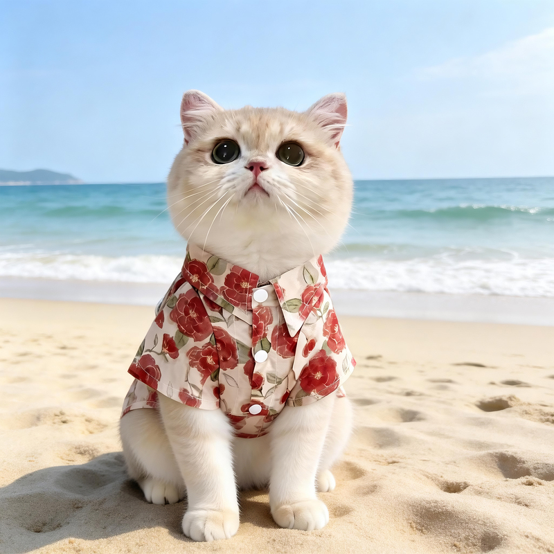 Cat Clothes, Summer Thin Breathable Holiday Print Shirt, Ragdoll, Golden Tabby Kitten, Pet Dog, Anti-Shedding