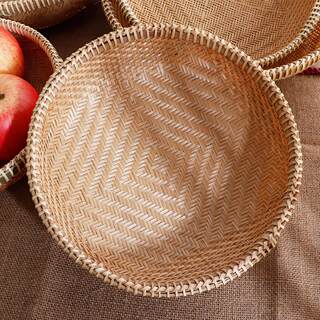 Household Round Dustpan, Hand-Woven Bamboo Woven Products, Rice Washing Vegetable Sieve, Kitchen Storage Steamed Bun Basket, Fruit Basket
