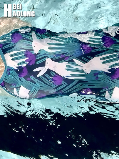 贝浩龙2024新款高级感游泳馆竞速训练连体泳衣三角绿色兔子网红