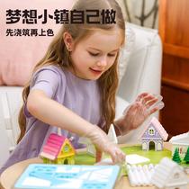 T carving I Tuyi O stone DWF paste painted snow country town small relief painting hand painted plaster painting painted plaster doll