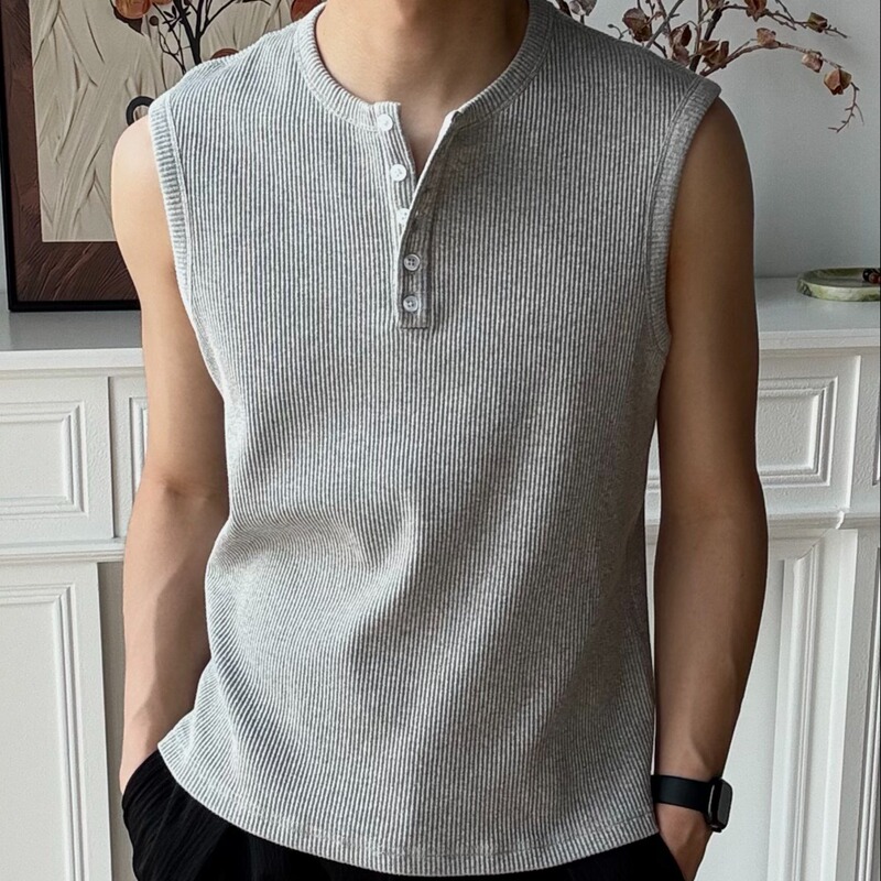 Sukchor'Five-Button' Henry Collar Ribbed Cool-Fit Stretch Vest for Men