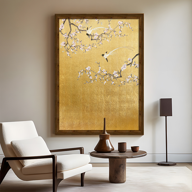 Delightful Flower and Bird Painting Decorative Hanging Art, Light Luxury Gold Foil, Living Room, Dining Room, Entrance, Vintage Wabi-Sabi Style, Pure Hand-Painted Oil Painting Delightful Flower and Bird Painting Decorative Hanging Art, Light Luxury Gold Foil, Living Room, Dining Room, Entrance, Vintage Wabi-Sabi Style, Pure Hand-Painted Oil Painting