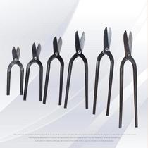 Head iron-shaped leather forging scissors double-shear oven plus integral scissors straight white steel to make iron sheets straight old-style straight