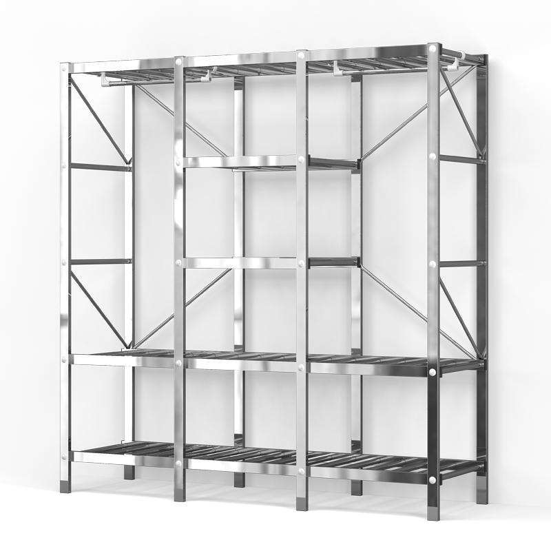 Simple cloth wardrobe stainless steel thickened square tube metal screw assembly folding storage cabinet economical