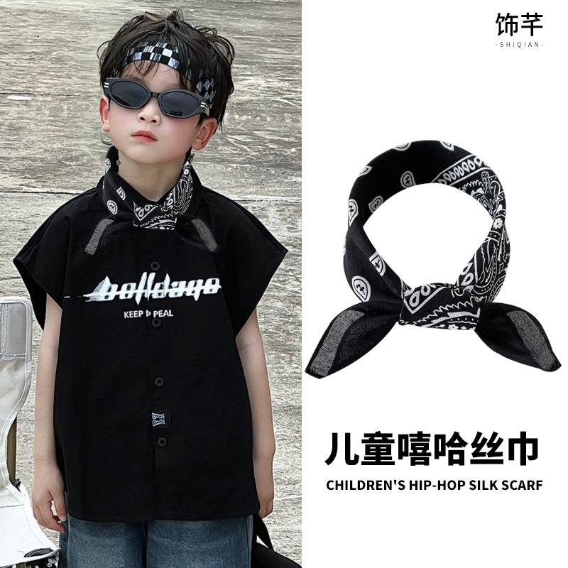 子供用シルクスカーフ、男の子向けのおしゃれなスクエアスカーフ、ペイズリー柄の花柄ヘッドスカーフ、ヒップホップヘッドスカーフ、ストリートダンス用ヘッドバンド、スカーフ