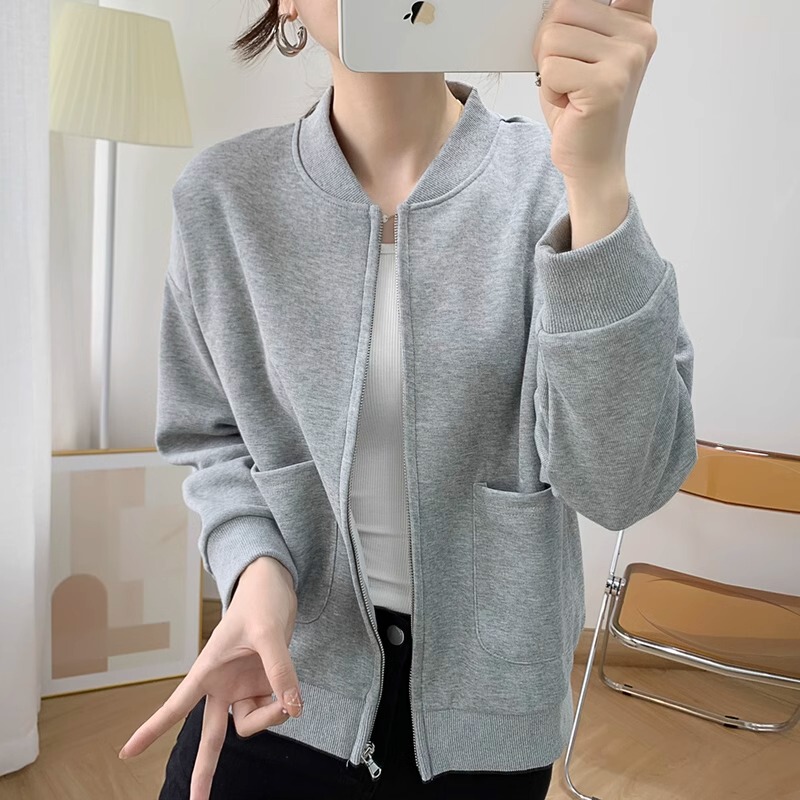 Versatile Zip-Up Sweatshirt Cardigan Short Jacket for Women, Autumn and Winter, Loose, Sweet and Spicy, Casual, Petite Jacket, Baseball Jacket