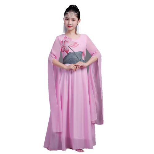 Children's water sleeves fairy chinese princess performance dresses chorus dresses for girls children's piano and guzheng dance performance Costume