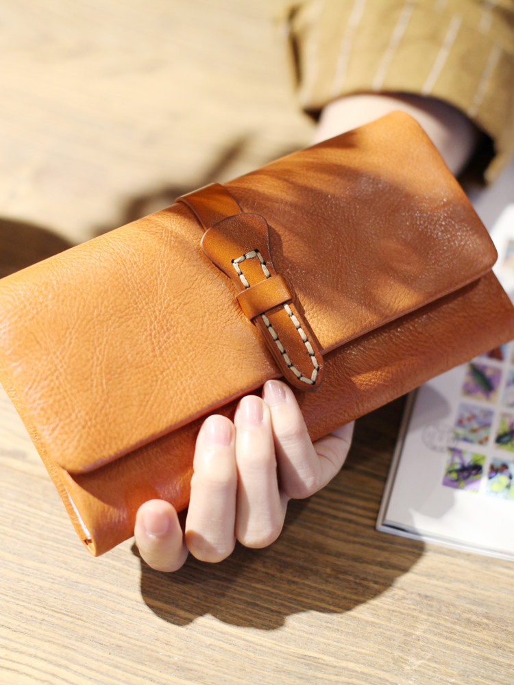 Diplomat Art Wallet Hand Grab Bag Woman Long Style Retro Yellow Bull Pissian leather clamshell Multi-clamping envelope-Taobao