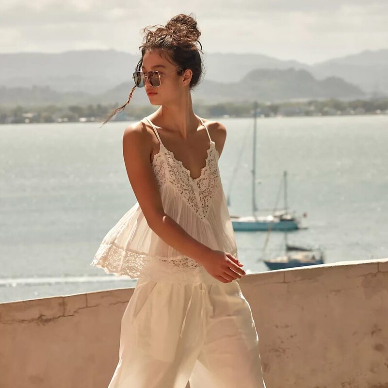 In Stock Free People Deep V Lace Crochet Adjustable Straps Pure and Alluring Versatile Vacation Top In Stock Free People Deep V Lace Crochet Adjustable Straps Pure and Alluring Versatile Vacation Top
