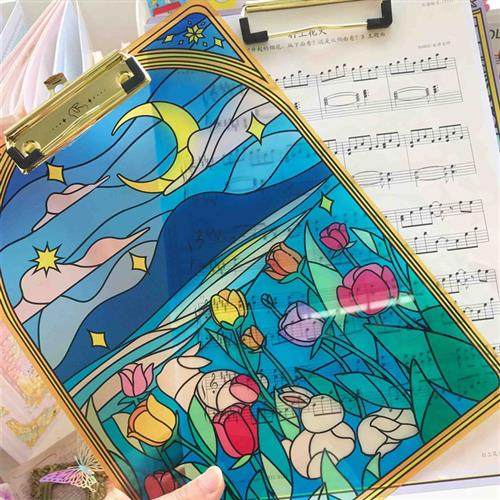 Original glass colour drawing A4 plate clip folder folder plate art retro acrylic writing pad 7 New Year's Eve lovers gift-Taobao