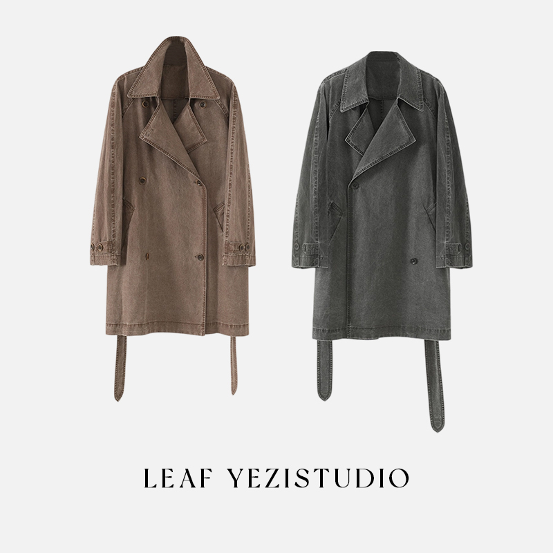 [Paris Illustrated] High-Density Fine Diagonal Ice Frost Fabric, Pre-Washed and Distressed, Mid-Length Silhouette Trench Coat 26304001