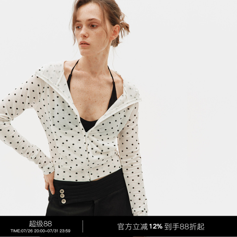 3Rd Lightweight Polka Dot Print Slim Fit Hooded Sweatshirt Casual Sun Protection Clothing