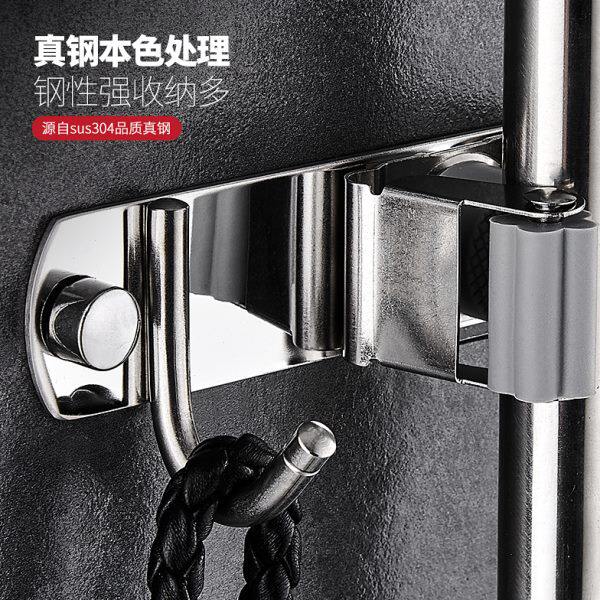 Rack without punching wall-mounted mop hook bathroom clip strong viscose broom stainless steel mop storage tool