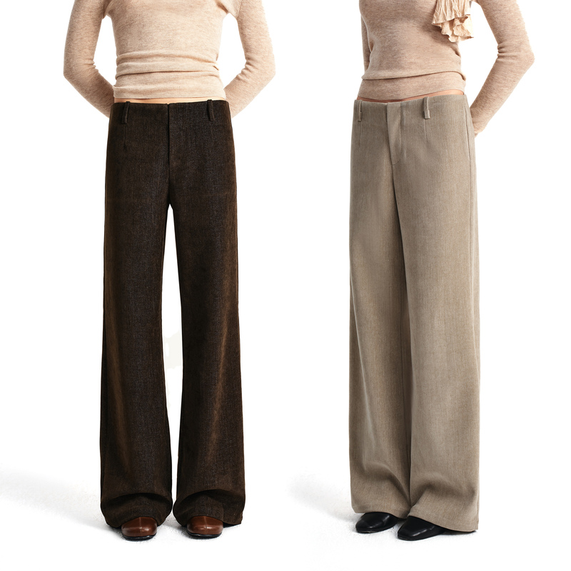 Redolence Waistless Velvet Straight-Leg Pants for Women, Autumn and Winter Lyocell Thickened High-End Trousers, Loose Casual Pants