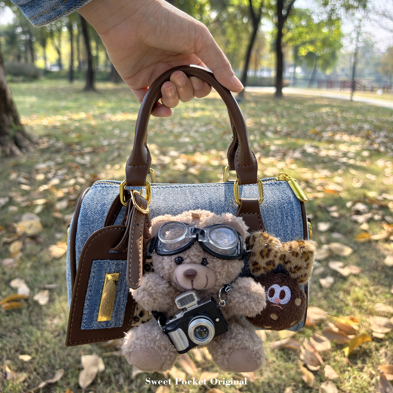 Gift for Girlfriend, Designer Original Handmade Bag, Denim Color-Block Bag, Women's Commuter Daily Use Handbag, Crossbody Bag