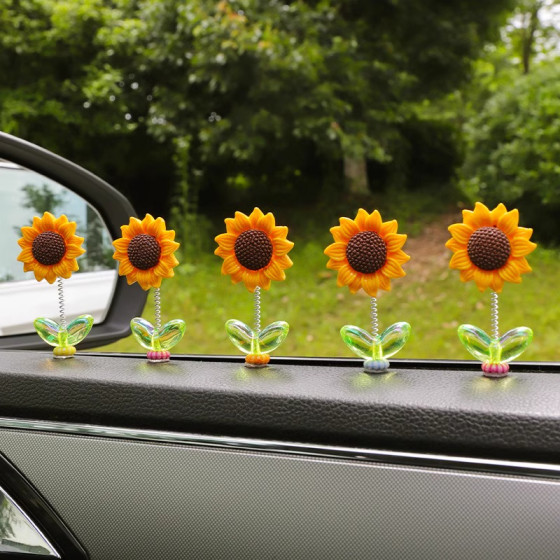 可爱摇头向日葵汽车摆件治愈清新花朵车载中控台后视镜装饰品摇摆