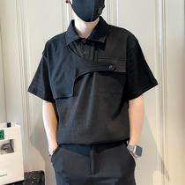 Mens short-sleeved T-shirt summer ice silk 2024 new design niche mens handsome striped shirt POLO shirt