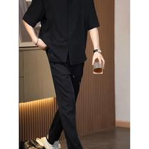 Handsome high-end white ice silk short-sleeved shirt mens summer trendy brand design niche fake two-piece half-sleeved shirt