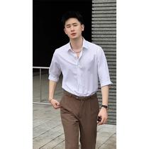 High-end handsome black short-sleeved shirt for men summer thin business casual ice silk shirt trendy brand slim half-sleeved