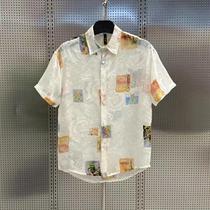Summer new mens trendy handsome classic temperament personalized casual shirt thin breathable ice silk short sleeves