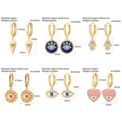 Сердце и турецкие злые голубые серьги для женщин настоящий золото