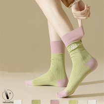 VALVOELITE pure cotton striped color block sports socks womens breathable high elastic mid-calf socks antibacterial and deodorant tennis socks