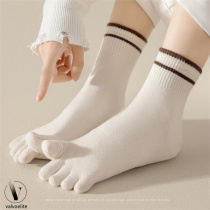 VALVOELITE pure cotton striped sports socks womens breathable split-toe mid-calf socks deodorant sweat-absorbent antibacterial five-finger socks