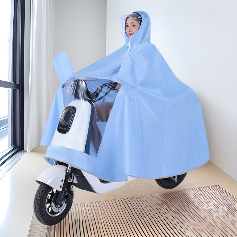 Raincoat for Electric Scooter, Morandi Style, Enlarged and Thickened, Double-Person Long Rain Poncho for Women, Full-Body Storm-Proof