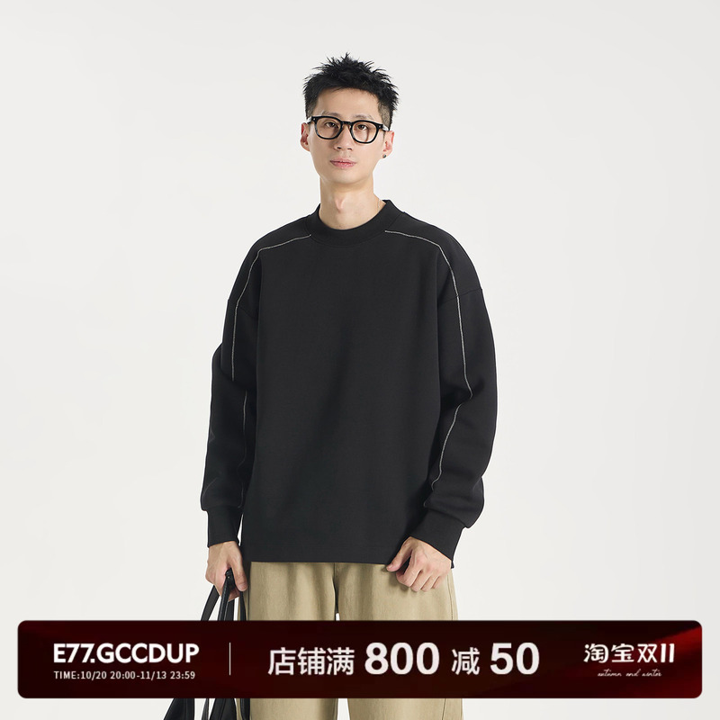 Gccdupe77『Evening Mist』Fashionable Color-Blocking Heavyweight Crew Neck Long T-Shirt, Simple and Versatile Couple's Long-Sleeve Sweatshirt
