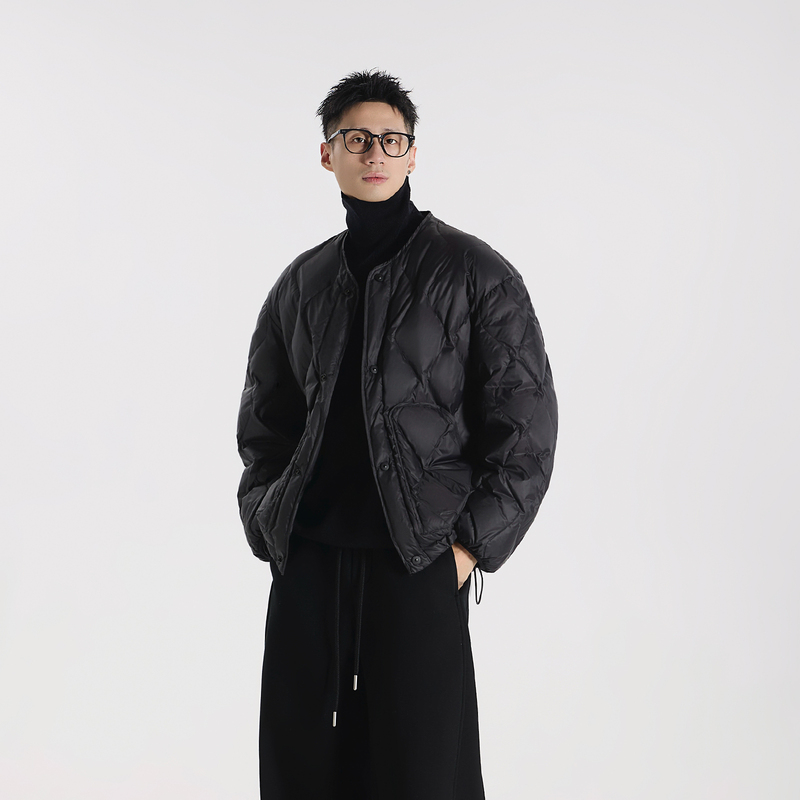 Gccdupe77 `Zero Weight` 90 New National Standard White Duck down Water Wave Quilted Collarless Jacket Lightweight down Coat