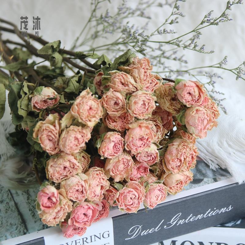 Multi-head rose dry flower bouquet real flowers small frescoed living-room home Decorative Pendulum shooting Props Festival Sends-Taobao