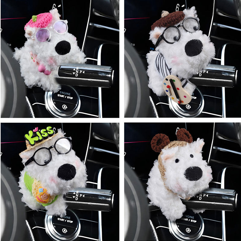 West Highland Car Dashboard Decoration Plush Toy Wiper Turn Signal Car Interior Ornament for Women