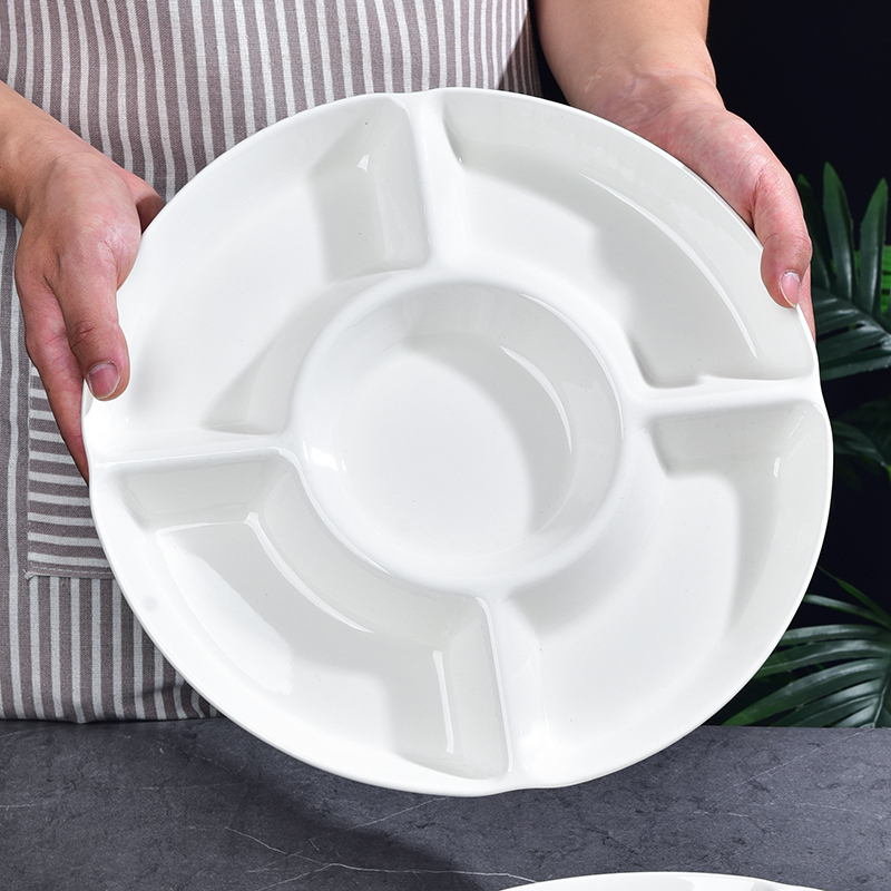 White Ceramic Platter with Five Compartments for Dried Fruits, Snack Plate, Divided Ceramic Fruit Plate, Braised Vegetable Plate, Ceramic Tableware White Ceramic Platter with Five Compartments for Dried Fruits, Snack Plate, Divided Ceramic Fruit Plate, Braised Vegetable Plate, Ceramic Tableware