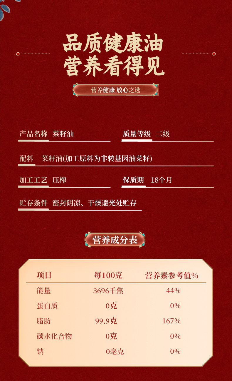 安享好物 安享B级菜籽油-熊猫炒堂纯正菜籽油 国标 