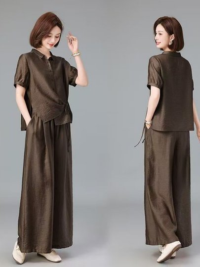 Maxmurny Genuine Summer New High-End Tencel Linen Suit for Women, Simple, Loose, Casual, Work Clothing, Age-Reducing Two-Piece Set