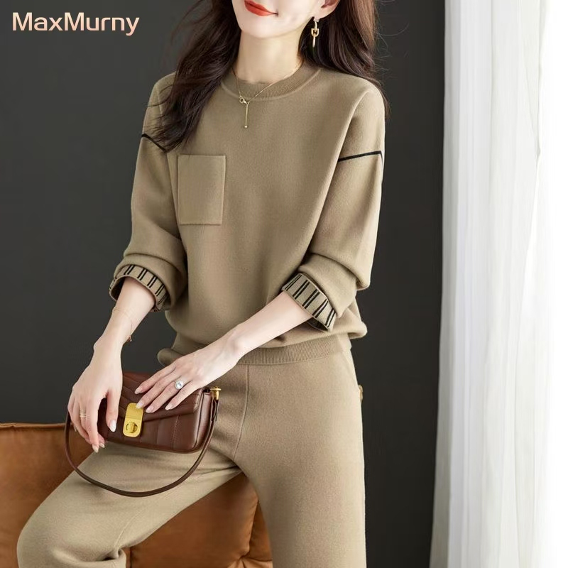 Maxmurny Genuine Spring and Autumn New Fashion Elegant Wool Suit for Women Casual Stylish Knitted Two-Piece Set Maxmurny Genuine Spring and Autumn New Fashion Elegant Wool Suit for Women Casual Stylish Knitted Two-Piece Set