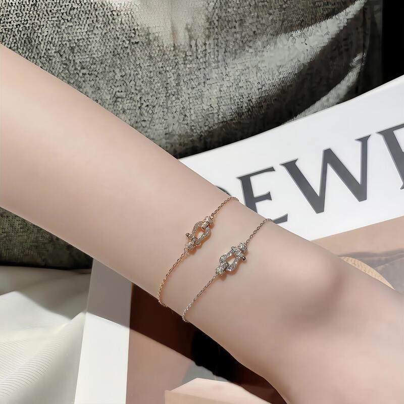 Light Luxury ins Fengfeijia High Version Horseshoe Buckle Bracelet Cnc Precision Full Diamond U-Shaped Rose Gold