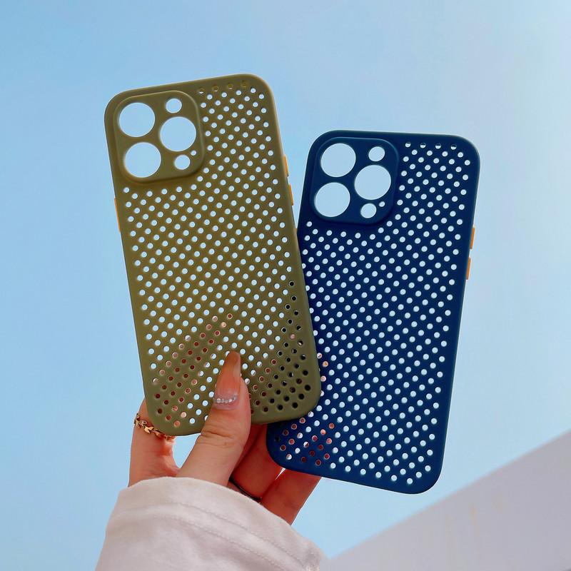 [Hollow Hole] Suitable for Apple 14Promax Mobile Phone Case Cooling iPhone 15 Breathable 13 Protective Cover Anti-Fall Silicone 12 Mesh Shell X Ultra-Thin 7 Men's and Women's 8Plus Soft Shell Xr Summer