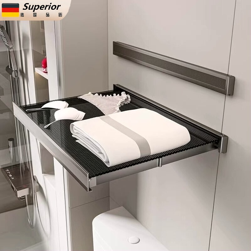 German Precision Craftsmanship Invisible Folding and Retractable Towel Rack Bathroom Storage Shelf for Towels and Clothes