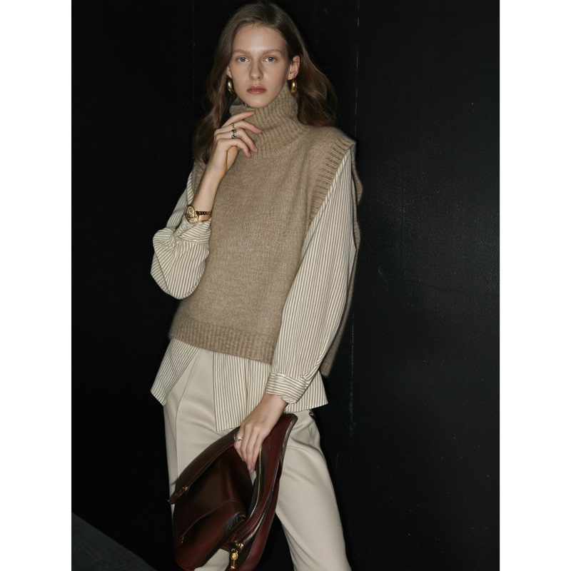 Huaappuw Korean Style Fashionable Turtleneck Knitwear for Women 2025 Autum New Style Vest Vest High-End Knitwear
