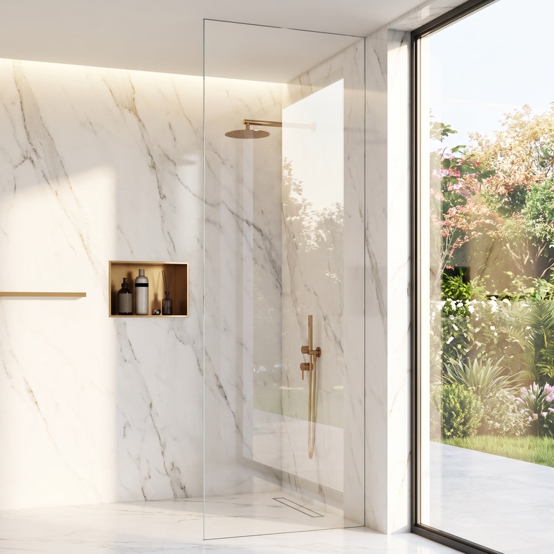 Frameless Semi-Partition Glass Shower Room, Bathroom Dry and Wet Separation, Shower Screen, Bathroom, Recessed Shower Room