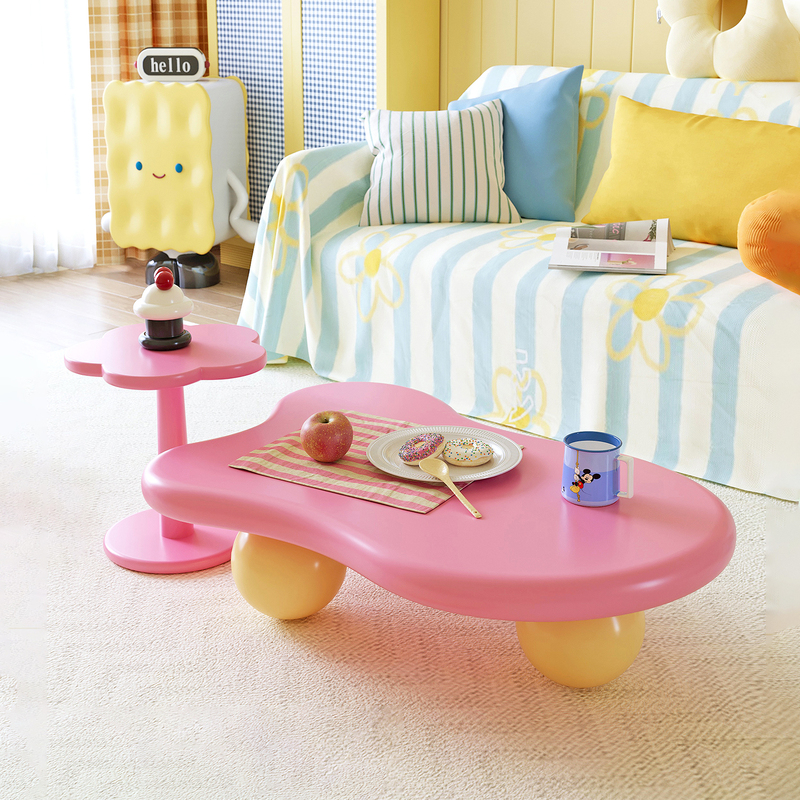 Dopamine Coffee Table, Cute Pink Furniture, Cream Style, Floor Seating, Living Room, Home Sofa, Cloud-Shaped Small Table, Movable