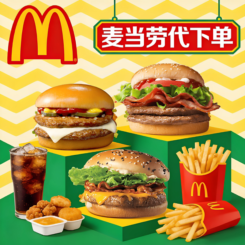 Mcdonald's Order for Spicy Grilled Chicken Leg Burger, Three-Piece Set, Snacks, Fries, Ice Cream Cone, and Cola