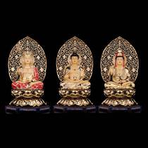 Taiwan pure copper gilt Saha three saints Guanyin Bodhisattva Buddha statue home worship ornaments Ksitigarbha Sakyamuni Buddha