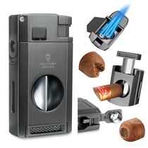 German three-in-one multifunctional cigar cutter and lighter integrated portable cigar tool with V-shaped cutter and drill