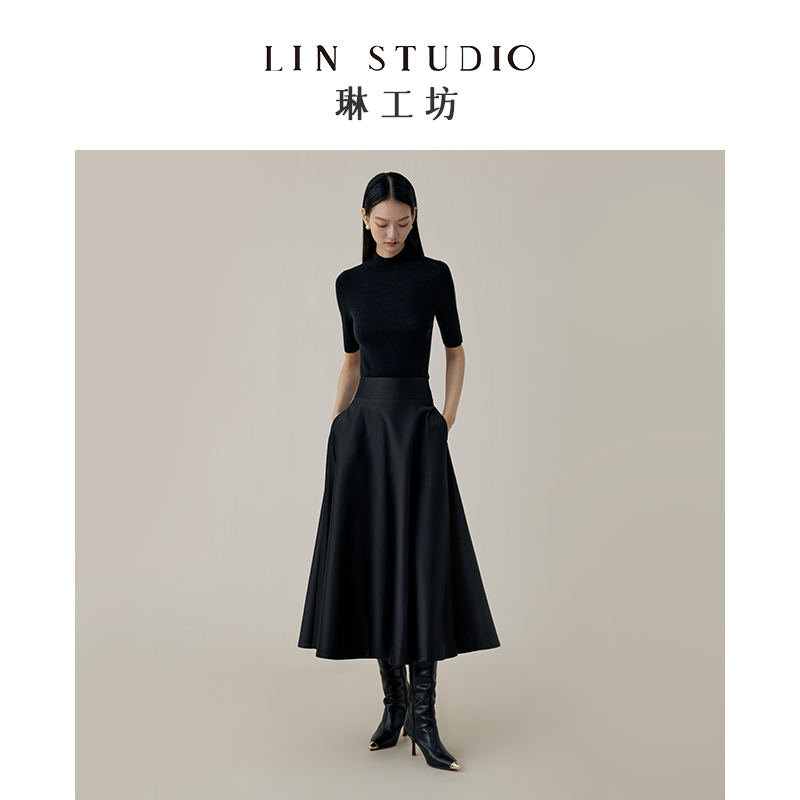 [Designer Tang Lin] Lin Workshop Hepburn-Style Little Black Skirt Women's A-Line Skirt French Umbrella Skirt Spring and Summer Skirt